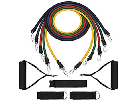 Set 5 benzi elastice fitness cu rezistenta, extensibile, cu manere, antrenament forta, acasa, sala, multicolor [8]