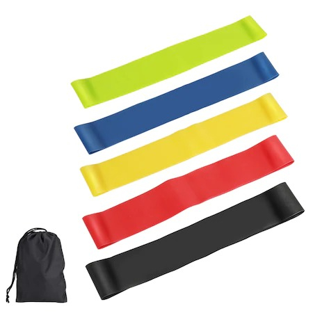 SPORT ȘI ACTIVITĂȚI - Set 5 benzi elastice,pentru exercitii din Latex natural, 2.26 kg- 20.4 kg, Multicolor