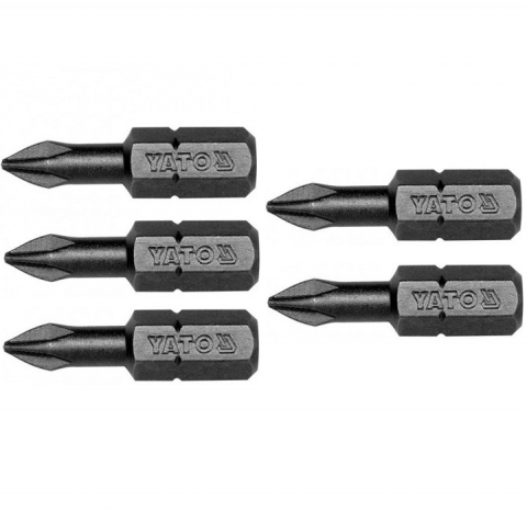 Surubelnite si biti - Set 5 biti profesionali Yato 1/4", 25mm, cap PH1, HRC 58-62, realizat din otel forjat, cu acoperire anticoroziva