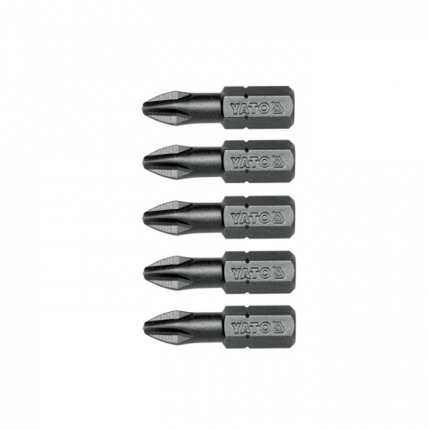 Surubelnite si biti - Set 5 biti profesionali Yato 1/4", 25mm, cap PH2, HRC 58-62, realizat din otel forjat, cu acoperire anticoroziva