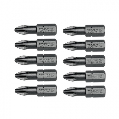 Surubelnite si biti - Set 10 biti profesionali Yato 1/4", 25mm, cap PH2, HRC 58-62, realizat din otel forjat, cu acoperire anticoroziva