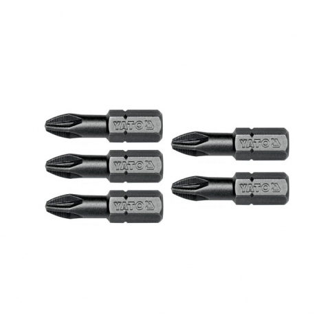 Surubelnite si biti - Set 5 biti profesionali Yato 1/4", 25mm, cap PZ2, HRC 58-62, realizat din otel forjat, cu acoperire anticoroziva