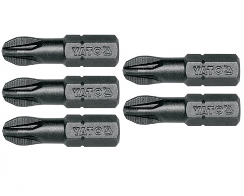 Surubelnite si biti - Set 5 biti profesionali Yato 1/4", 25mm, cap PZ3, HRC 58-62, realizat din otel forjat, cu acoperire anticoroziva