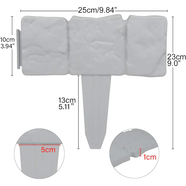 Set 5 borduri decorative pentru gradina, imitatie piatra, modulare, montaj prin fixare in sol, 25 x 23 cm fiecare, gri [4]