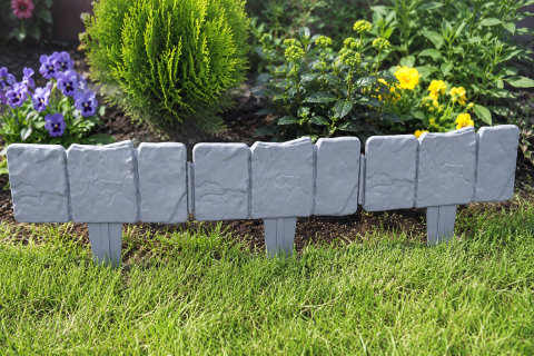 Set 5 borduri decorative pentru gradina, imitatie piatra, modulare, montaj prin fixare in sol, 25 x 23 cm fiecare, gri [5]