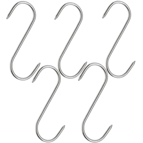 Set 5 carlige inox forma S pentru afumare carne, macelarie, rezistente, sustinere grea, 17 cm, argintiu