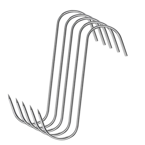 CASA & GRADINA - Set 5 carlige inox pentru macelarie, argintii 14 cm, grosime 2.8 mm, model S rezistent cu capat ascutit, pentru afumatoare, uscare si suspendare carne