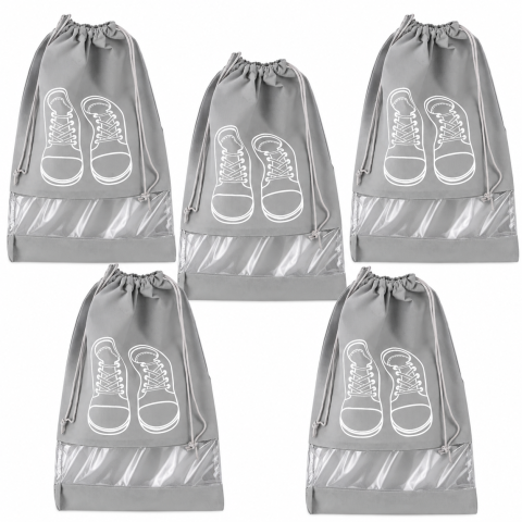 CASA & GRADINA - Set 5 huse gri 27 x 36 cm pentru incaltaminte, saci organizatori pantofi cu snur