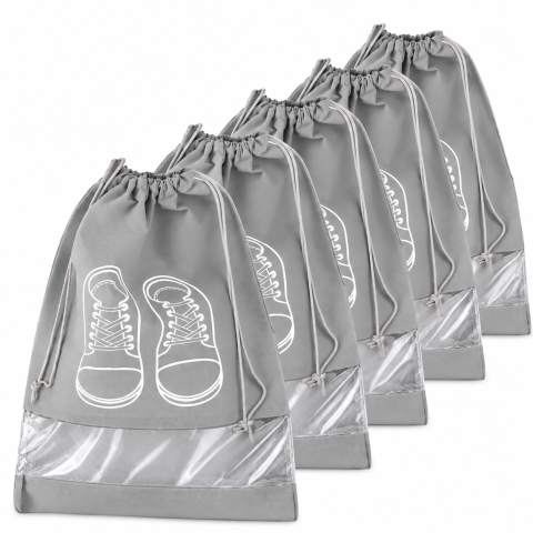 Set 5 huse gri 27 x 36 cm pentru incaltaminte, saci organizatori pantofi cu snur [2]