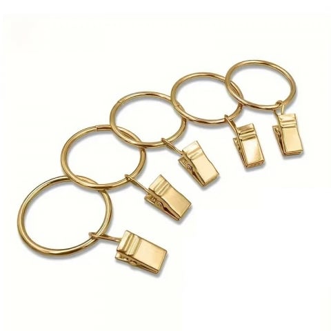 Intretinere casa - Set 5 inele metalice cu clema de agatat pentru perdele, draperii, diametru 22 mm - Bronz