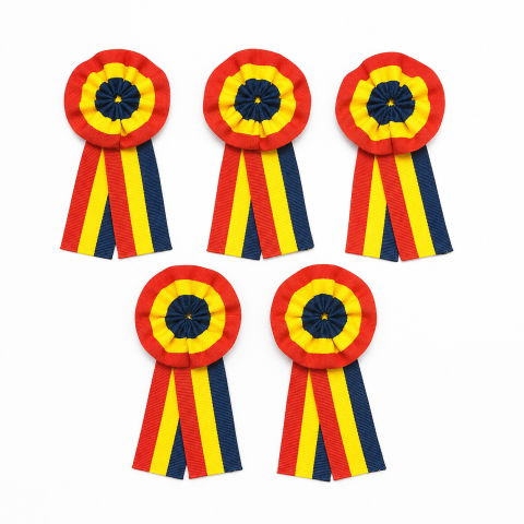 Sanuri incaltaminte - Set 5 insigne textile Tricolor Romania, material textil, sistem de prindere, 5,3 x 3 cm fiecare, multicolor