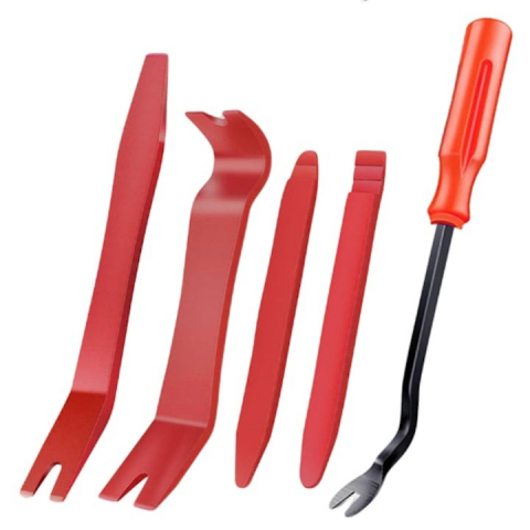 ARTICOLE AUTO - Set 5 instrumente demontare auto, interior, tapiterie, extractor metalic - Rosu