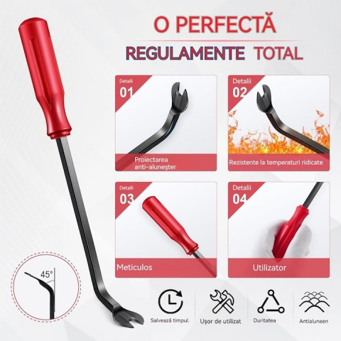 Set 5 instrumente demontare auto, interior, tapiterie, extractor metalic - Rosu [1]
