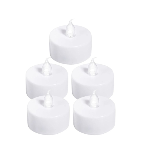 CASA & GRADINA - Set 5 lumanari decorative LED albe 3.7 x 3.8 cm, lumina galbena, flacara transparenta, baterii AG4 incluse, pentru casa, petreceri si decor festiv