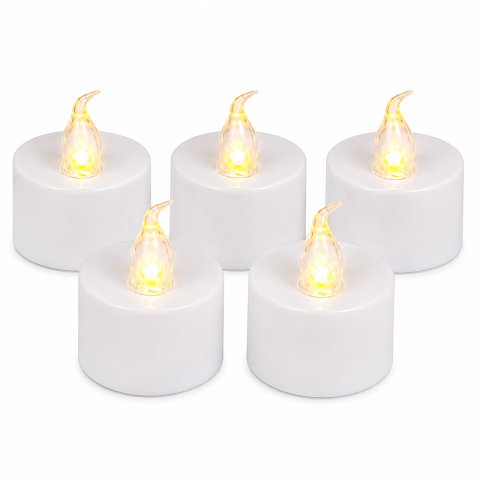 Set 5 lumanari decorative LED albe 3.7 x 3.8 cm, lumina galbena, flacara transparenta, baterii AG4 incluse, pentru casa, petreceri si decor festiv [1]
