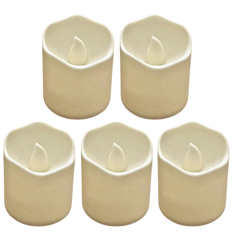 CASA & GRADINA - Set 5 lumanari decorative LED ivoire 3.9 x 3.6 cm, lumina galbena efect flacara, 10 baterii LR1130 AG10 incluse, decor luminos pentru petreceri, mese si sarbatori