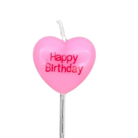 Set 5 Lumanari Decorative pentru Tort, Model Inima cu Mesaj Happy Birthday, din Ceara, 2.5 x 2.5 cm, Roz, Accesorii pentru Aniversare [5]