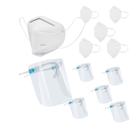 CASA & GRADINA - Set 5 masti de protectie KN95 si 5 viziere reutilizabile cu rama tip ochelari, pentru adulti, protectie completa