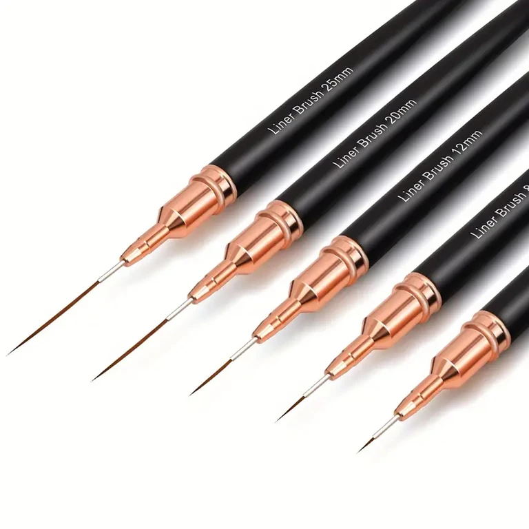 Ustensile îngrijire - Set 5 pensule nail art negre, varf fin pentru linii, pictura si decorarea unghiilor