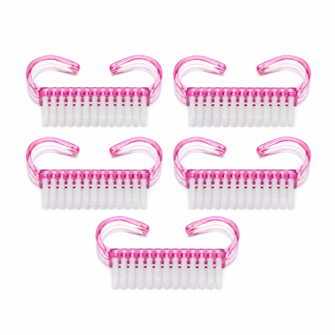 Set 5 Perii pentru Curatarea Unghiilor, Peri Moi si Rezistenti, Design Ergonomic cu Prindere Dubla, 6.5 x 3.2 x 1.5 cm, Roz Transparent [2]