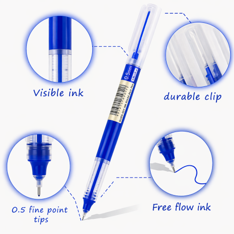 Set 5 pixuri cu bila albastru, varf 0.5 mm, lungime 14 cm, scriere fina, cerneala pe baza de apa, utilizare scoala si birou [6]