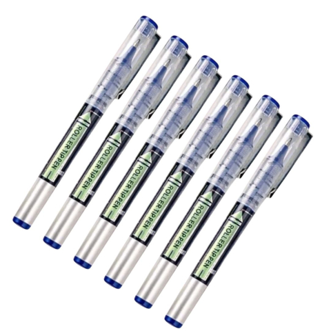 Set 5 pixuri pentru scriere zilnica, cerneala albastra, varf V-tip 0.5 mm, corp transparent, 13.2 cm