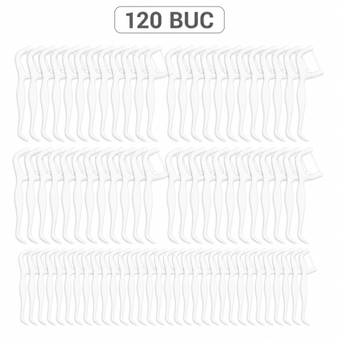 Ustensile îngrijire corp - Set 120 ata dentara tip scobitoare, alb, 5 seturi x 24 bucati