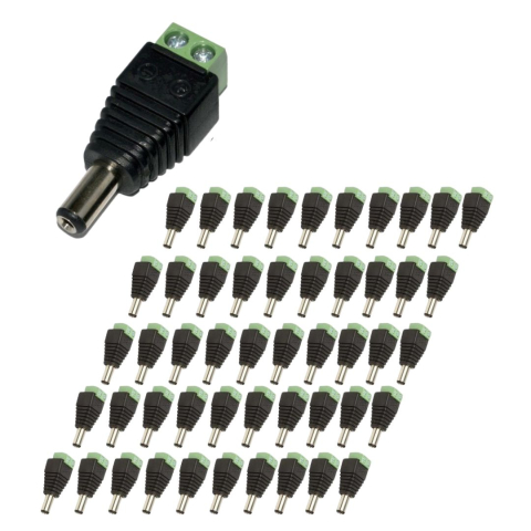 Conectica - Set 50 conectori alimentare CCTV tip tata 2.1/5.5 mm cu prindere surub, adaptor pentru alimentare camere supraveghere compatibil cablu alimentare sau UTP