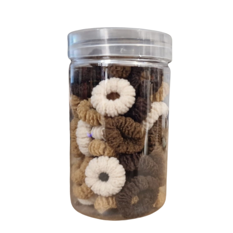 CASA & GRADINA - Set 50 elastice par maro si bej, fixare sigura, borcan transparent depozitare