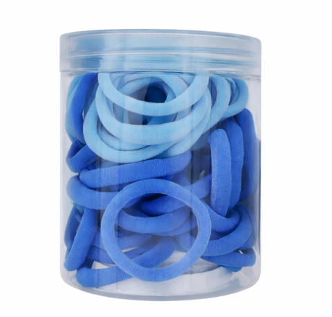 CASA & GRADINA - Set 50 elastice par textile, nuante de albastru, diametru 5 cm, pentru prindere par, cutie depozitare
