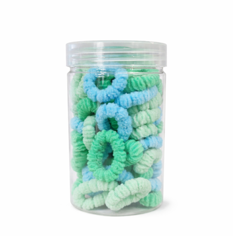 CASA & GRADINA - Set 50 elastice par verde si albastru, fixare sigura, borcan transparent depozitare