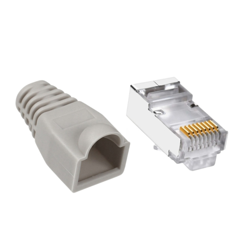ELECTRONICE - Set 50 x mufa ecranata + manson de protectie, RJ45, CAT5 CAT6, 8 pini 8P8C, gri