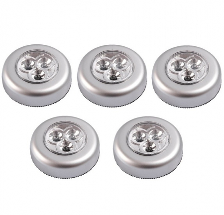 ELECTRONICE - Set 5x Lampa universala autoadeziva cu 3 LED-uri, utilizare baterii de tip AAA - Argintiu
