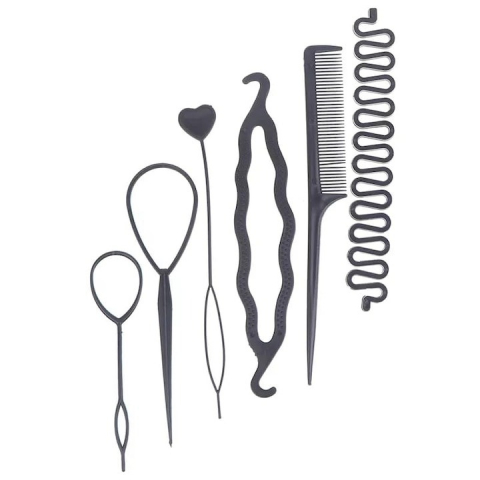 Set 6 Accesorii pentru impletirea parului, pieptan, coada de peste, spirala, plastic, negru [3]