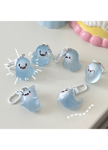 Set 6 brelocuri fosforescente cu fantome simpatice, pandantive din rasina, modele diferite, accesorii pentru chei, ghiozdan sau geanta, albastru [1]