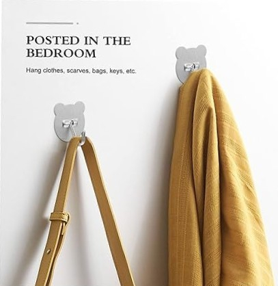 Set 6 carlige adezive pentru perete, forma ursulet, otel inoxidabil – fixare puternica, design modern si utilizare multifunctionala [2]