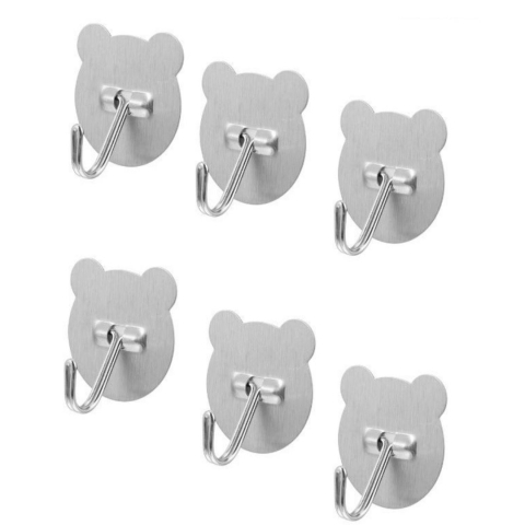 Diverse bucatarie - Set 6 carlige adezive pentru perete, forma ursulet, otel inoxidabil – fixare puternica, design modern si utilizare multifunctionala