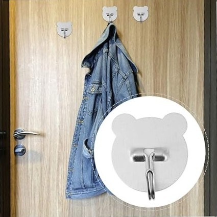 Set 6 carlige adezive pentru perete, forma ursulet, otel inoxidabil – fixare puternica, design modern si utilizare multifunctionala [3]