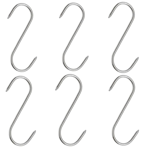 Diverse bucatarie - Set 6 carlige inox pentru afumare carne, macelarie, rezistente, sustinere grea, 16 cm, argintiu