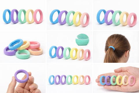 Set 6 elastice par textile multicolore diametru 5 cm pentru prindere par femei si copii, elastice par moi colorate [4]
