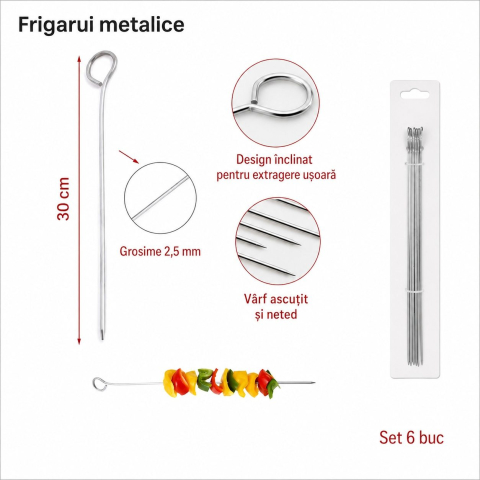 Set 6 frigarui argintii 30 cm x 2,5 mm din otel inoxidabil, tepuse metalice [5]