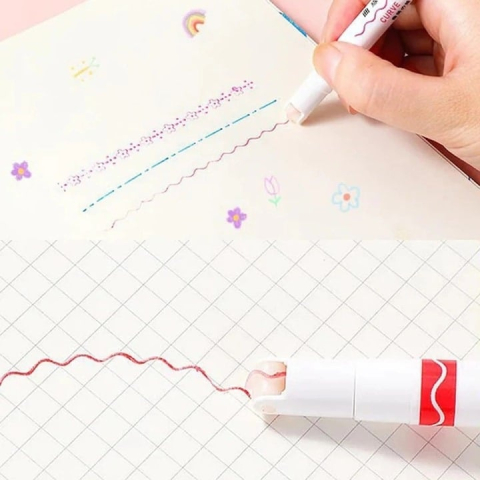 Set 6 markere decorative Creative Curve, multicolor, 13.5 cm, cu rola pentru modele creative, varf fin pentru scriere, in carcasa transparenta, pentru bullet journal, desen si scoala [1]