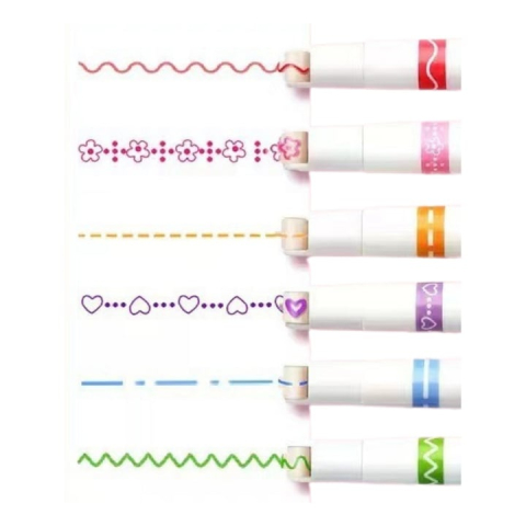 Set 6 markere decorative Creative Curve, multicolor, 13.5 cm, cu rola pentru modele creative, varf fin pentru scriere, in carcasa transparenta, pentru bullet journal, desen si scoala [7]