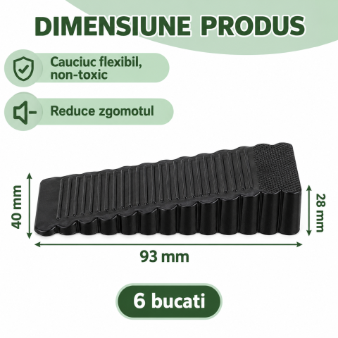 Set 6 opritoare usa negre 40 x 93 x 28 mm, ABS flexibil [1]
