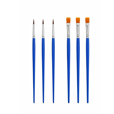 Set pictură și desen - Set 6 pensule pictura, 3 rotunde si 3 plate, lungime 17 cm, par sintetic nailon, maner ergonomic, pentru acuarela acrilic ulei, albastru