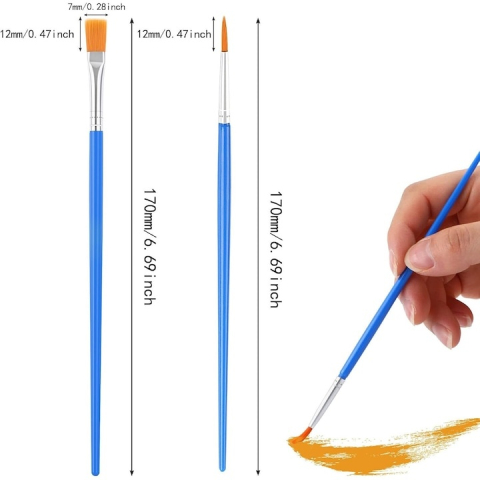 Set 6 pensule pictura, 3 rotunde si 3 plate, lungime 17 cm, par sintetic nailon, maner ergonomic, pentru acuarela acrilic ulei, albastru [8]