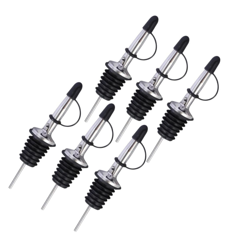 CASA & GRADINA - Set 6 picuratoare profesionale cu capac negru 10.5 cm, diametru 2.5 cm, dozatoare din inox cu silicon pentru alcool, ulei si siropuri