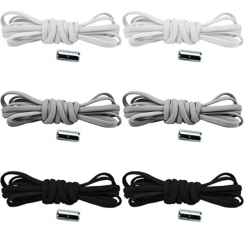 Accesorii incaltaminte - Set 6 sireturi reglabile cu 6 prinderi metalice la capete, 2 albe, 2 negre si 2 gri