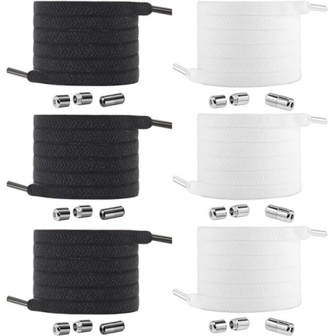Accesorii incaltaminte - Set 6 sireturi reglabile cu 6 prinderi metalice la capete, 3 albe, 3 negre