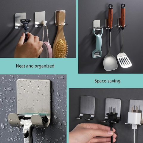 Set 6 suporti universali de perete, din inox, 6x4.5cm - Argintiu [3]